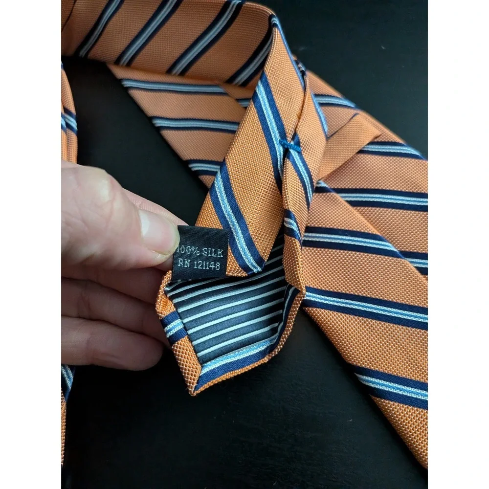 Nautica Tie Necktie Repp Stripe Orange Blue Men's 60